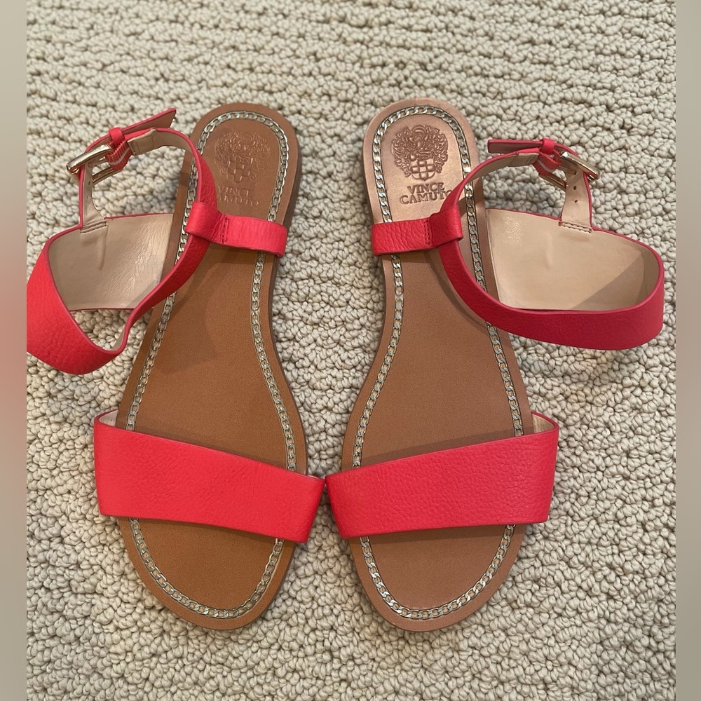 Vince Camuto Red Leather Ankle-Strap Sandals